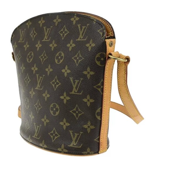 Auth LOUIS VUITTON Logo Drouot Shoulder Bag Monogram Leather Brown - Picture 14 of 16